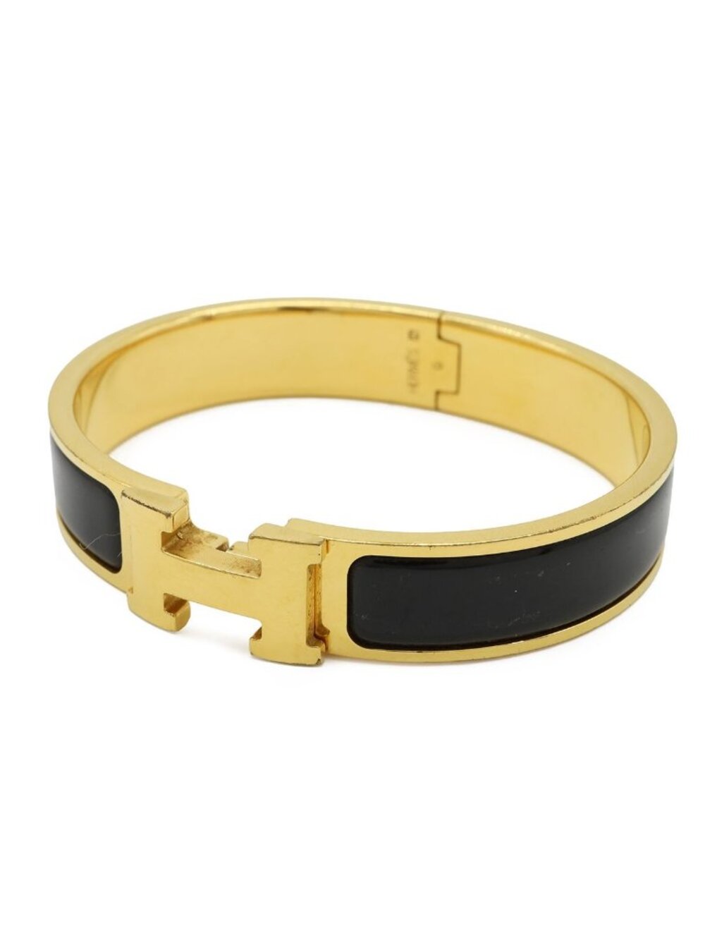 Hermes Clic H PM H Bracelet Bangle Enamel Gold Plated Black